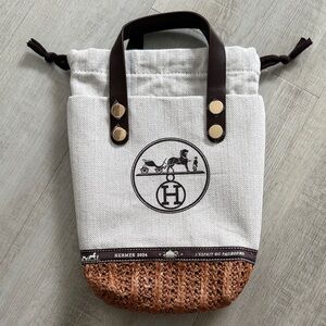 Upcycled Hermes GWP Mini Tote Bag in Cream and Brown